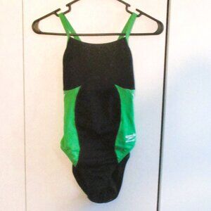Speedo Womens Green & Black One-Piece Swimsuit Size 28 With Cross Back